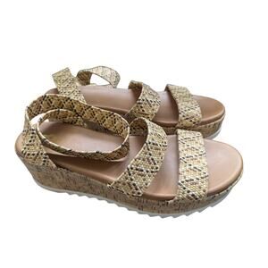 R2 Cork Platform Wedge Sandals Elastic Ankle Straps Open Toe Beige Size US 9.5